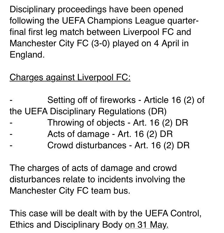 UEFA Proceedings against Liverpool