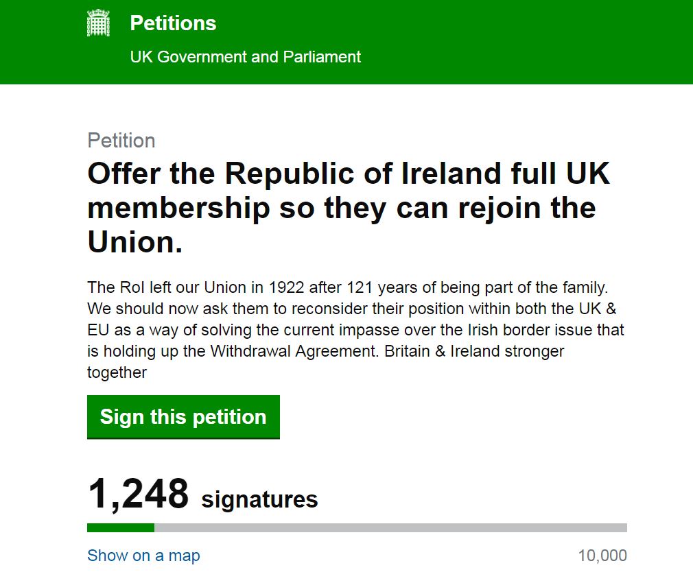petition, There&#8217;s An Online Petition To Offer Ireland Full Membership Of The UK!