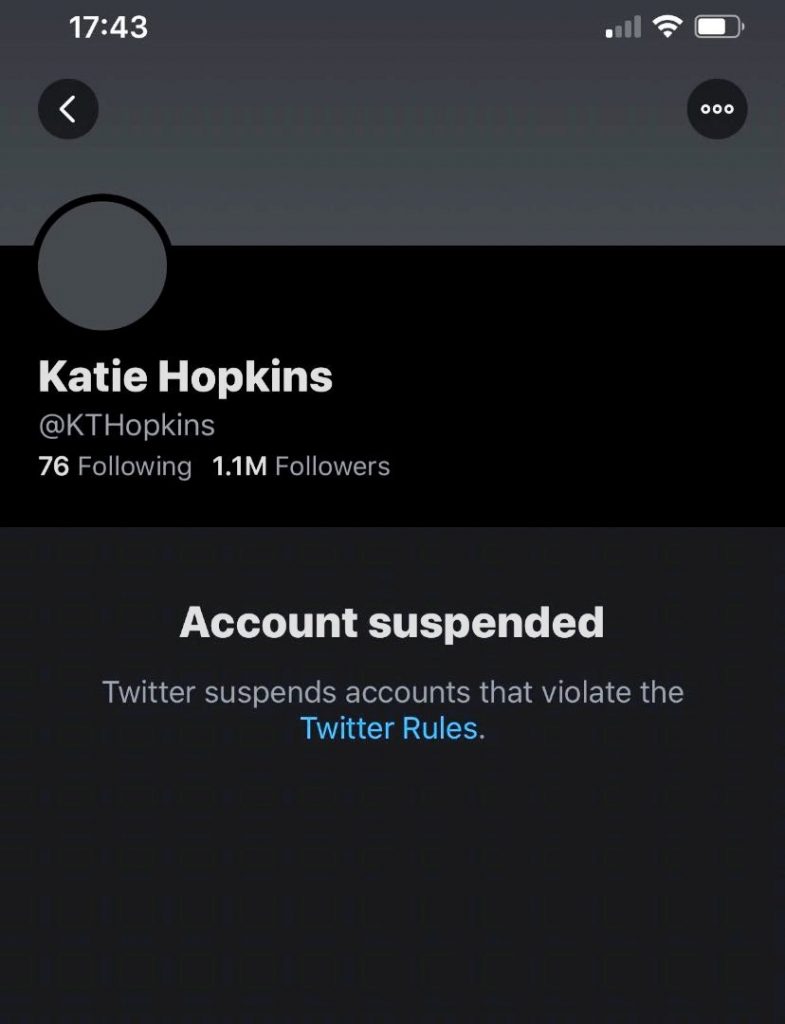 Katie Hopkins Account Suspended