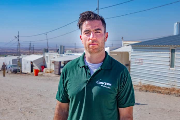 Dublin footballer Michael Darragh Macauley in Iraq where he visisted Syrian refugees being helped by Concern Worldwide in November 2019. Photo by Gavin Douglas of Concern Worldwide