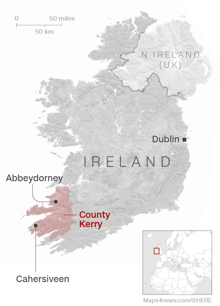 Kerry Babies Case Caherciveen map