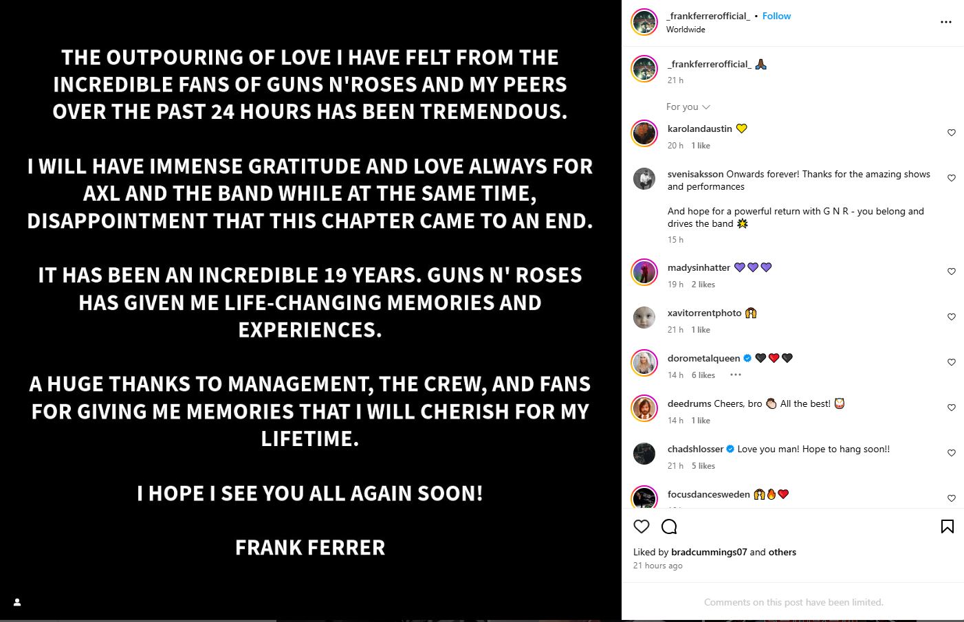 Ex Guns NRoses Frank Ferrer Discusses Departure