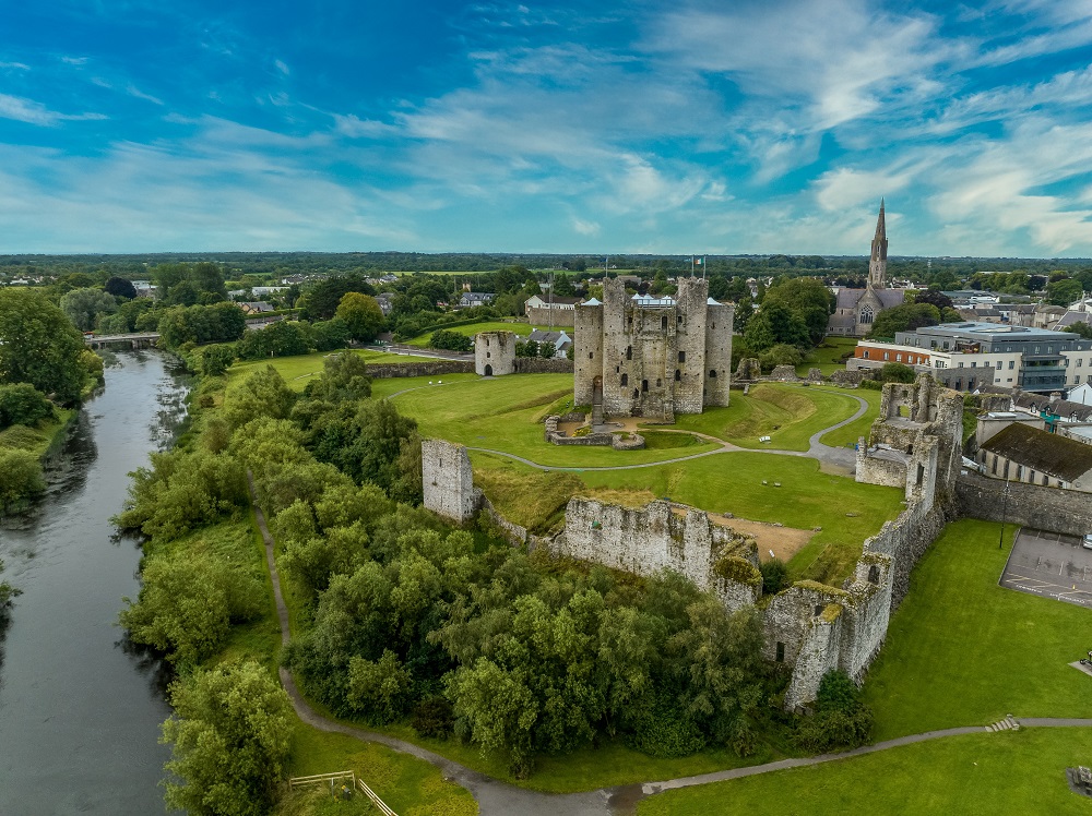 Aerial view of Trim Castle and Shannon River