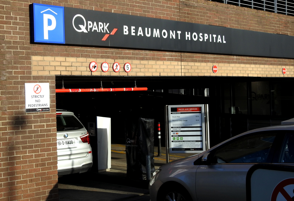 Entrance to Q-Park parking lot in Beaumont Hospital, Dublin. Derick P. Hudson, Shutterstock