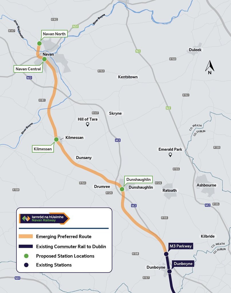 Meath To Get Four New DART Stations Linking Navan To Dublin 3 Iarnród Éireann has published the Emerging Preferred Route for the new Navan Railway.