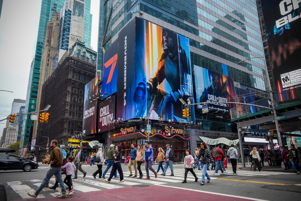 A billboard for the video game Call of Duty Black Ops 7, seen in Times Square in New York. Shutterstock