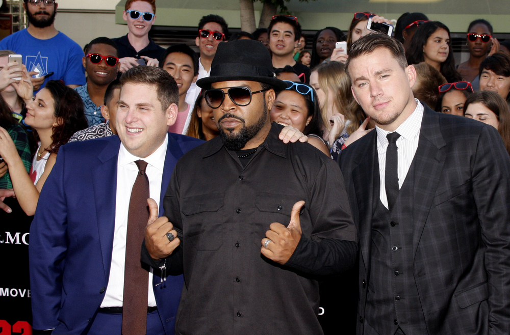 Channing Tatum, Ice Cube and Jonah Hill at the LA premiere of 22 Jump Street in 2014. Tinseltown, Shutterstock