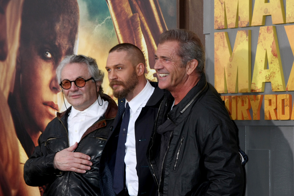  George Miller, Tom Hardy, Mel Gibson at the Mad Max Fury Road LA Premiere 2015. Kathy Hutchins, Shutterstock