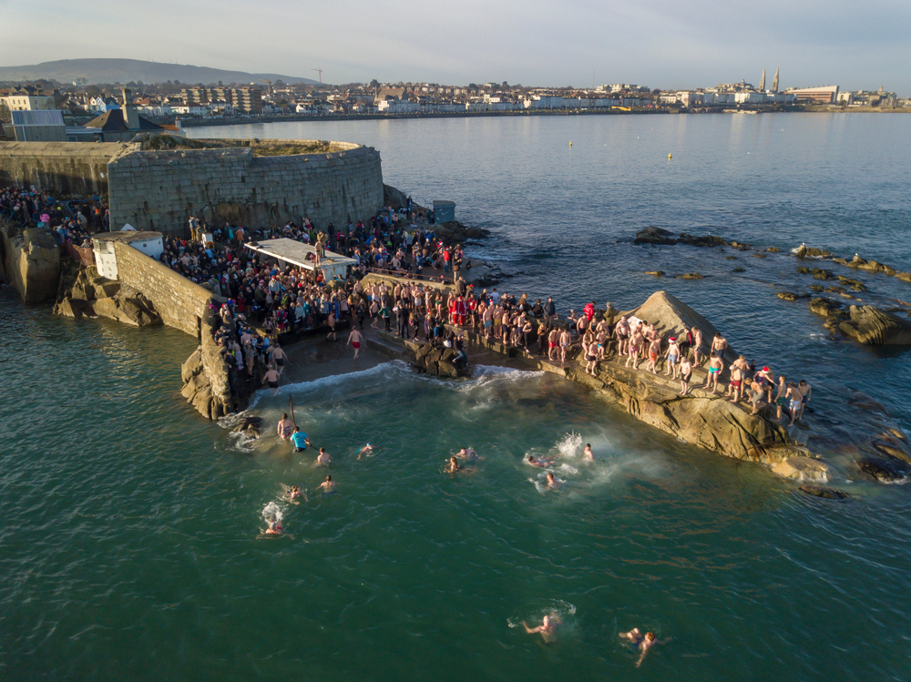 Aerial view of Forty Foot, Dublin, during a heatwave. Remizov, Shutterstock
