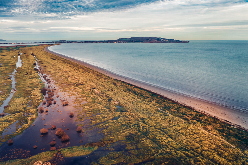 Aerial view over Bull Island shoreline, Dublin, Ireland. Shutterstock