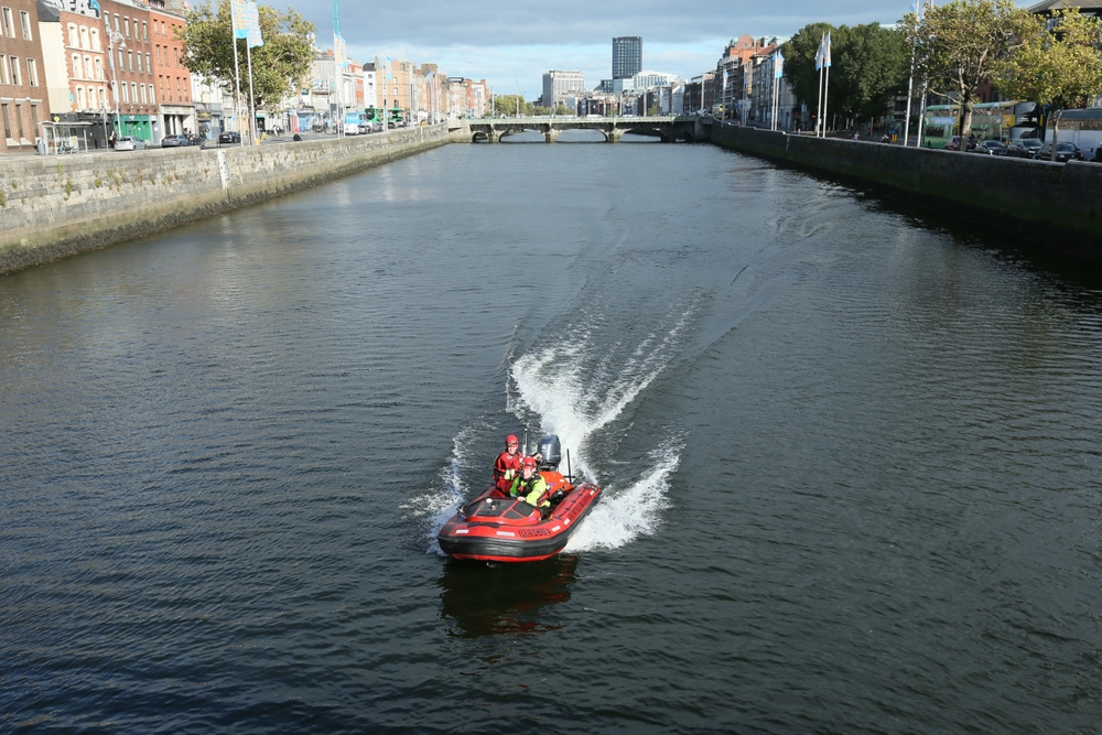 Dublin Fire Brigade emergency response speedboat on the River Liffey. Brendain Donnelly, Shutterstock
