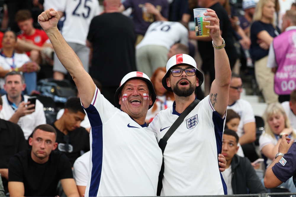 English supporters pictured during the UEFA EURO 2024 group stage match between Denmark and England. Stefan Constantin, Shutterstock