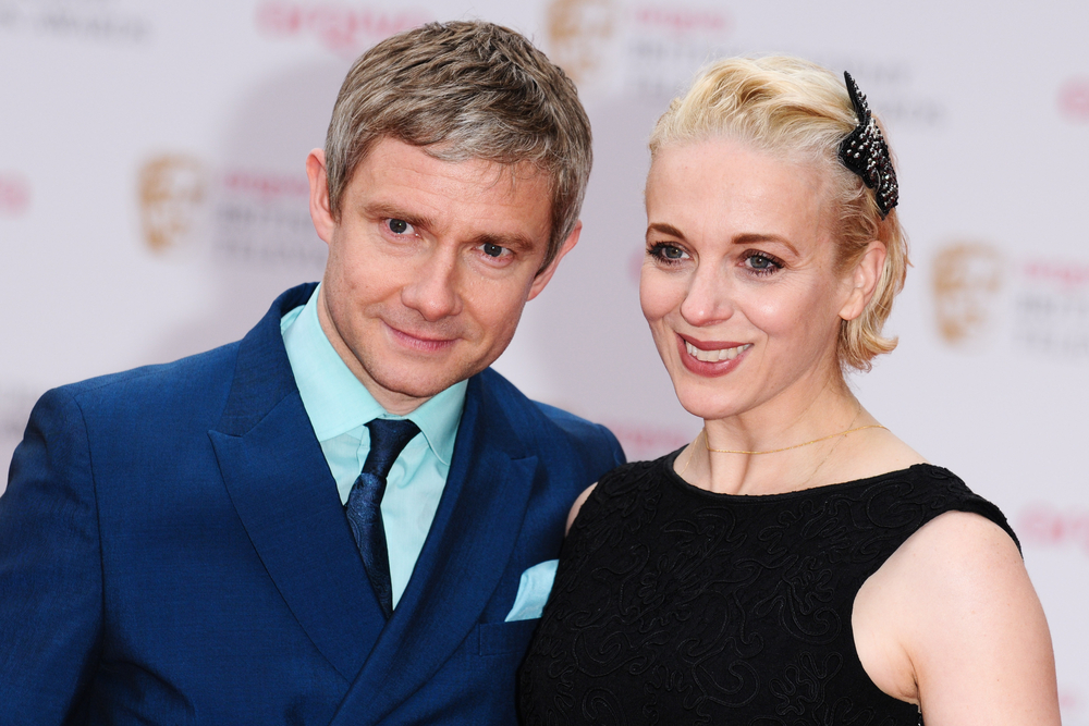 Benedict Cumberbatch And Martin Freeman Could Be Filming The New Sherlock Series 4 Martin Freeman with Sherlock co-star and wife Amanda Abbington. FeatureFlash Photo Agency, Shutterstock
