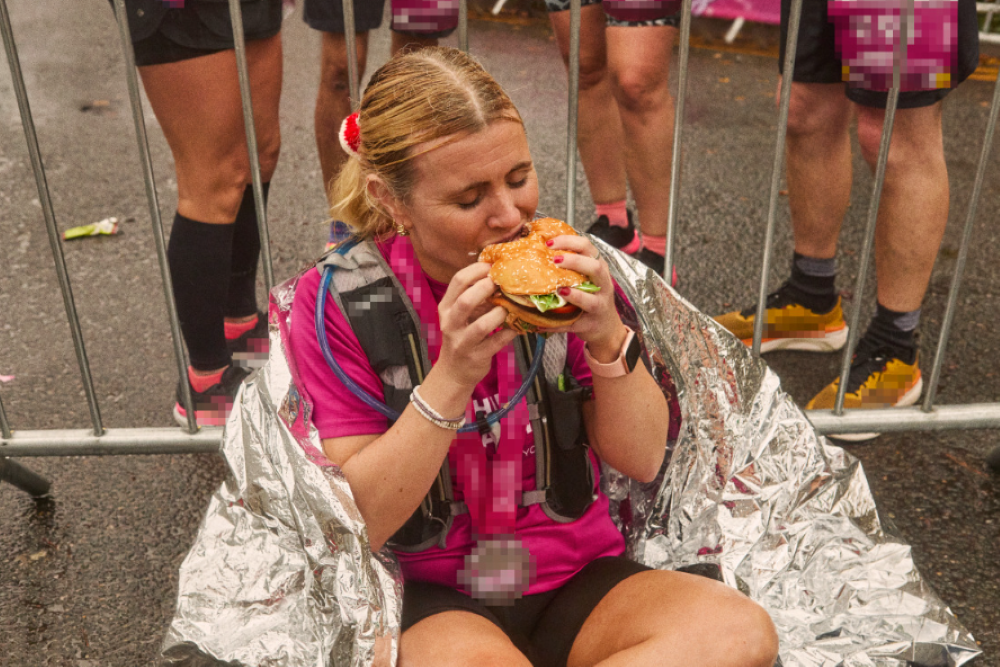 Woman eating burger